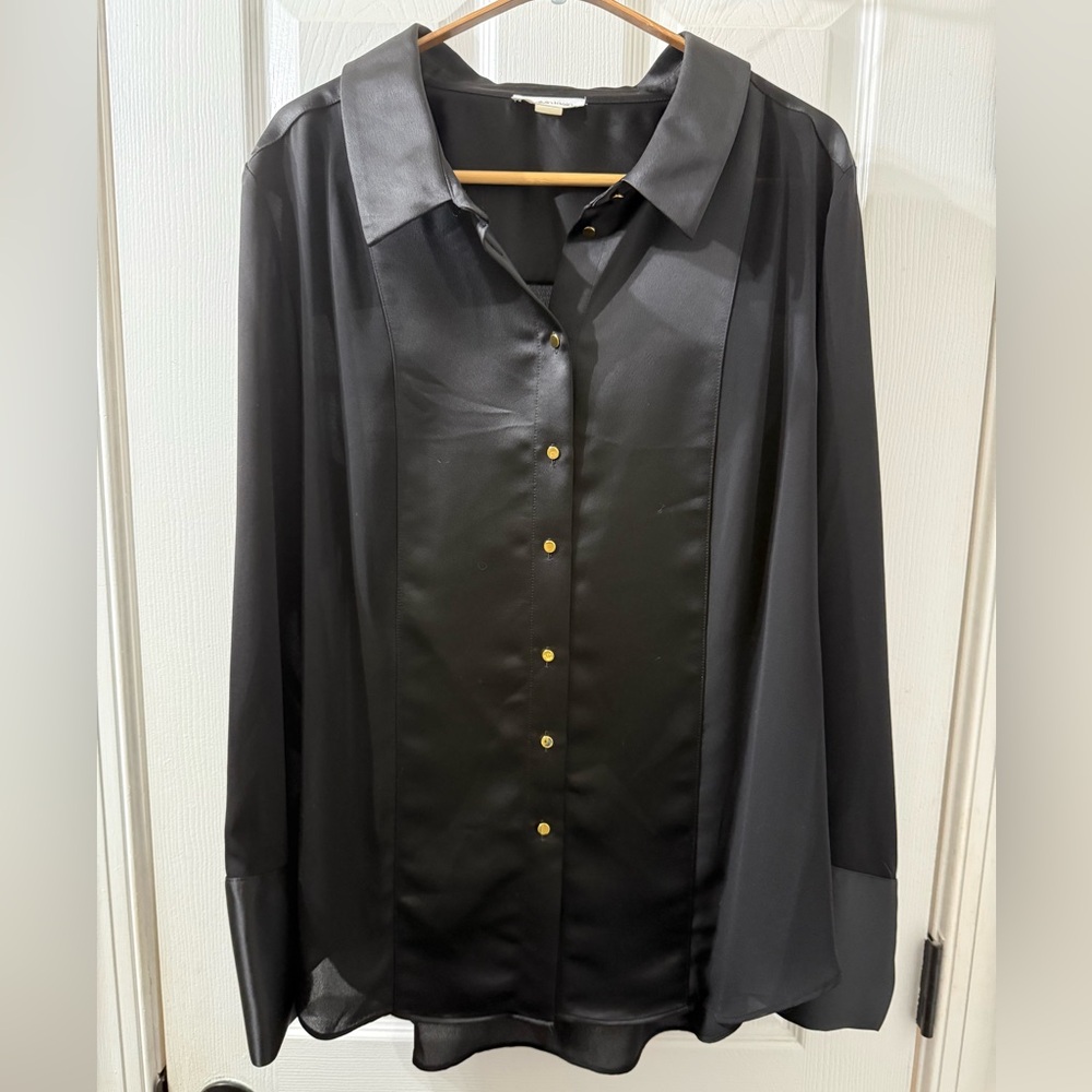 Calvin Klein Black Sheer Button Up Blouse